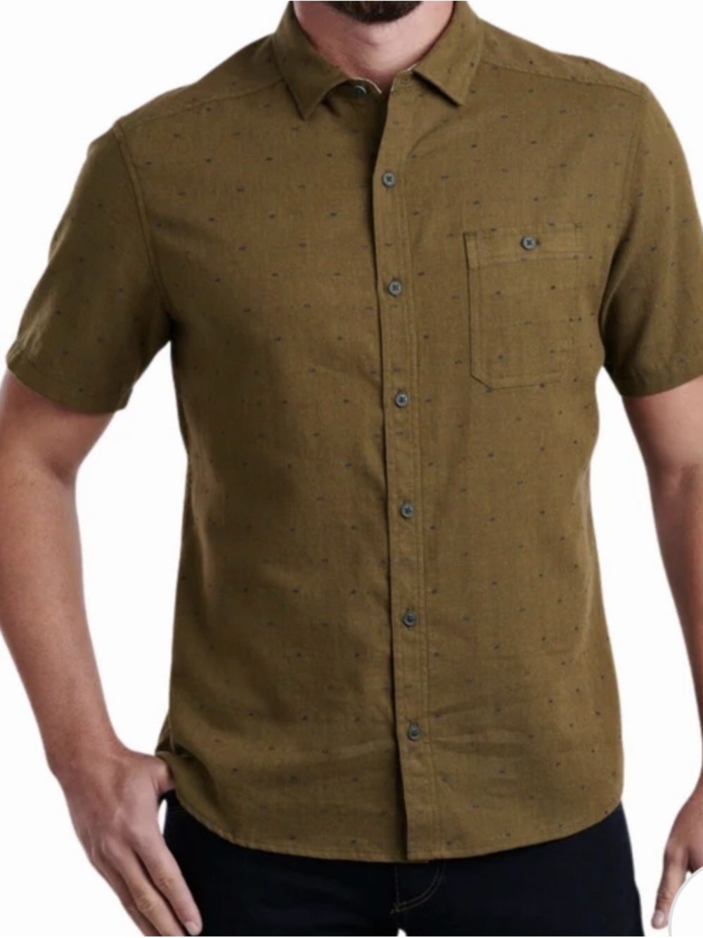 Kuhl Mens Intrepid Skorpio Short Sleeve Button Shirt in Shaded Moss